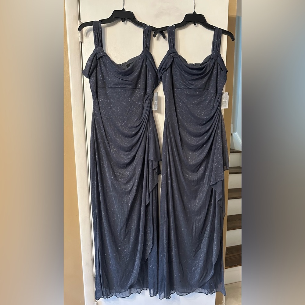 Alex Evenings Cold Shoulder Draped Metallic Gown Size 10